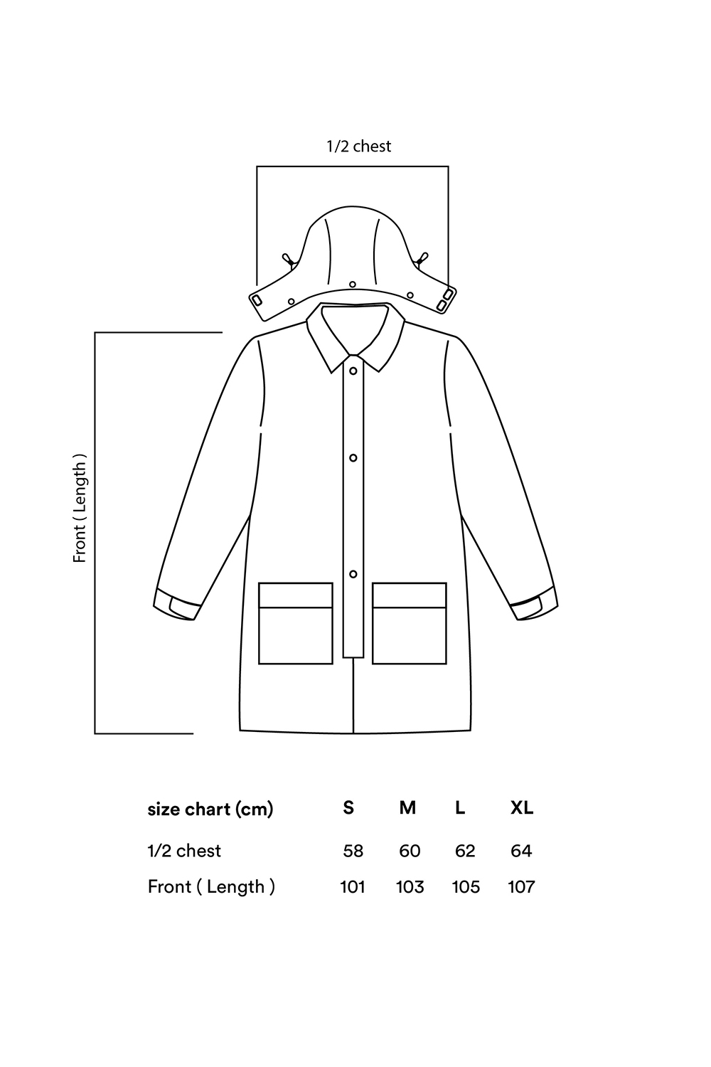 size chart locng coat 