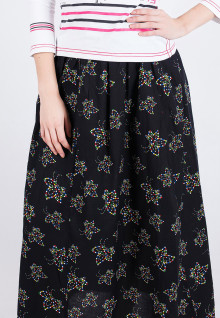 Long Skirt - Black - Flower