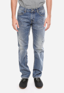 Slim Fit - Jeans Panjang - Biru - Aksen Washed - Corak Warna