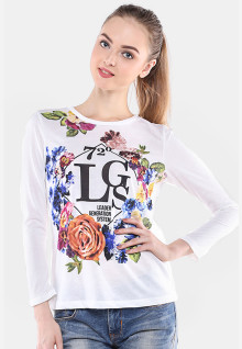 Regular Fit - Kaos Wanita - Putih - Gambar Bunga