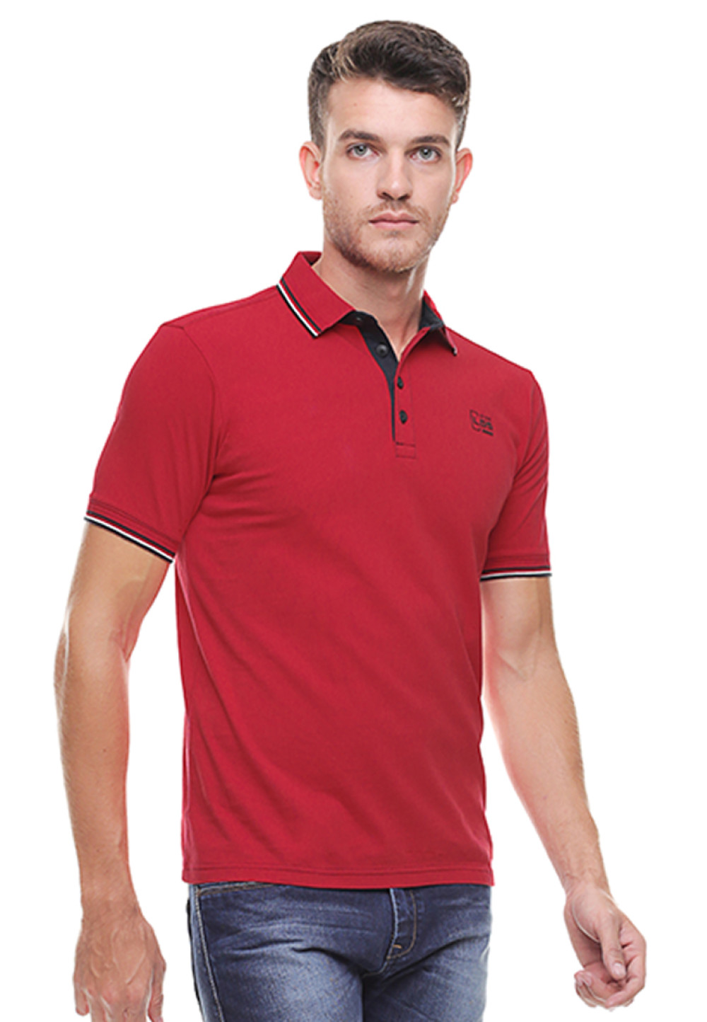  Slim  Fit  Kaos  Polo Model Basik Merah