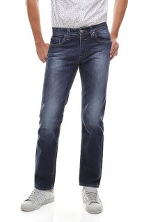 Slim Fit - Jeans Panjang - Detail Washed - Whisker - Biru