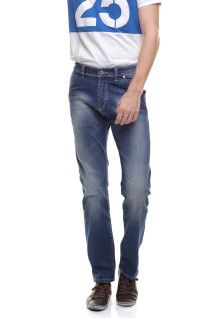 Slim Fit - Jeans Panjang - Soft Whisker - Washed - Biru