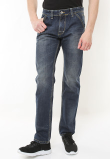 Slim Fit - Celana Jeans - Aksen Washed - Biru