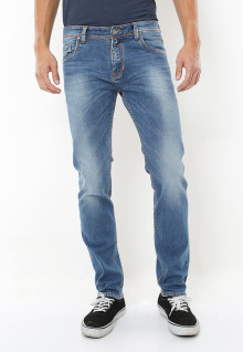 Slim Fit - Jeans Panjang - Aksen Washed - Biru