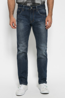 Slim Fit - Celana Jeans Panjang - Aksen Washed - Dark Blue