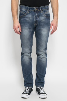 Slim Fit - Celana Jeans Panjang - Aksen Washed - Biru