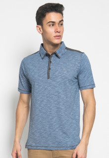 Slim Fit - Kaos Polo Fashion - Motif Gelombang - Biru