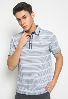 Slim Fit - Kaos Polo Fashion - Motif Stripe - Putih