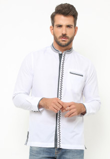 LGS - Baju Koko - Lengan Panjang - Motif Zigzag - Putih