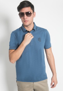 Slim Fit - Kaos Polo - LGS - Warna Biru Laut - Motif Polos - Logo LGS