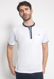Regular Fit - Kaos Polo - LGS - Warna Putih - Motif Kerah Shanghai