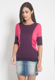 Slim Fit - Sweater Wanita - Motif 2 Warna - MultiColor - Lengan Pendek