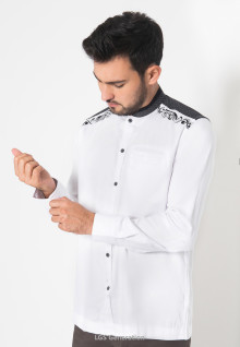 LGS - Slim Fit - Baju Koko - Motif Bordir - Kantong Satu - Putih