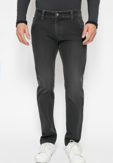 Slim Fit - Celana Jeans Panjang - Aksen Washed - Hitam