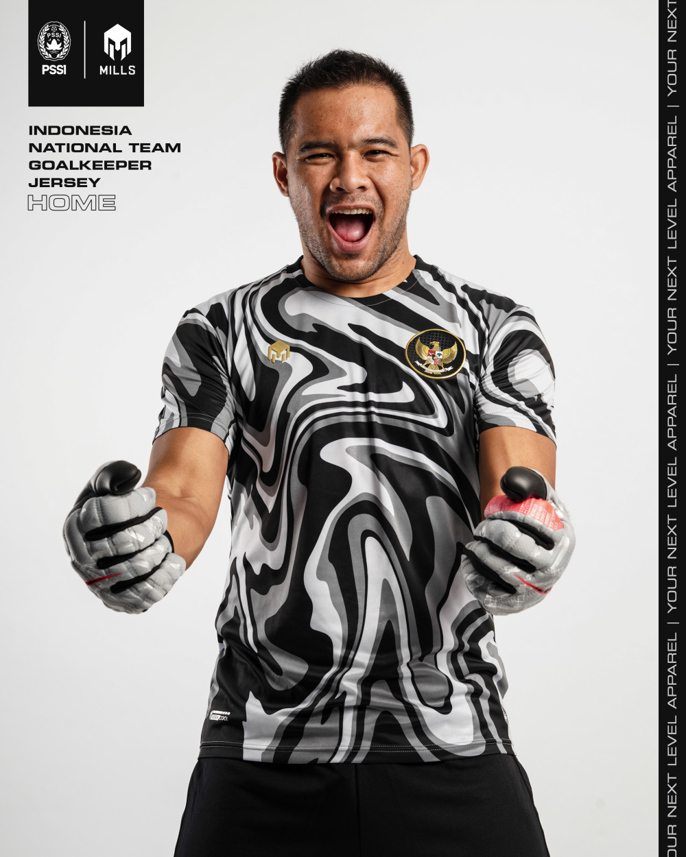 MILLS INDONESIA NATIONAL TEAM JERSEY GK HOME PLAYER ISSUE 1020GR CHARCOAL