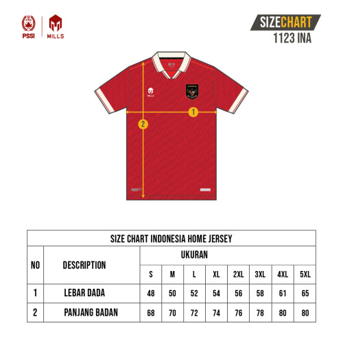 MILLS INDONESIA NATIONAL TEAM JERSEY HOME PLAYER ISSUE 1123INA RED