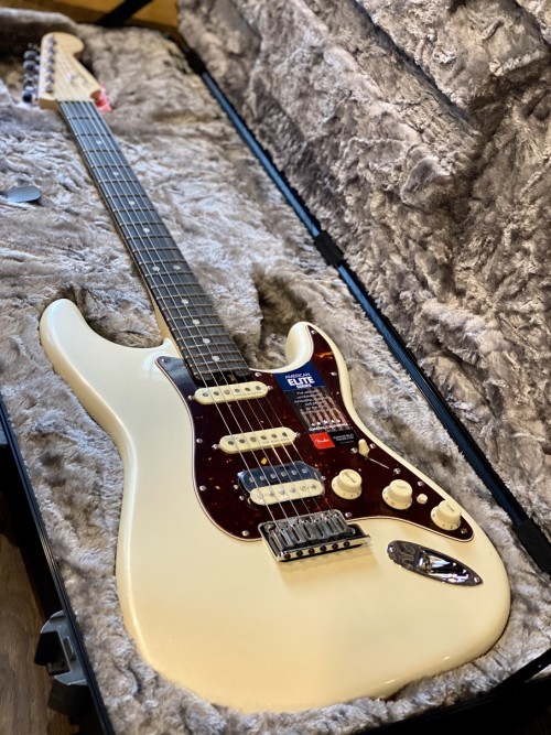 Friday Encommium one Fender American Elite Stratocaster HSS Shawbucker with Ebony FB in Olympic  White